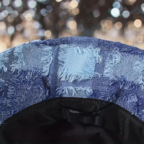 🆕️Trendy Boho Patchwork Raw Edge Denim Bucket Hat Adjustable Retro Trendy Style - Picture 10 of 10